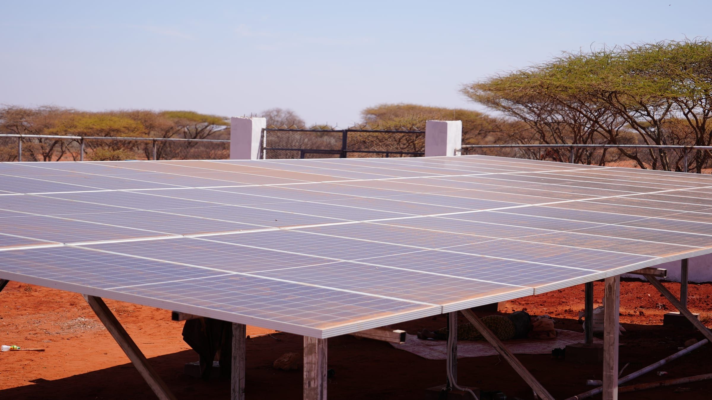 A solar panel array powering a rural water system